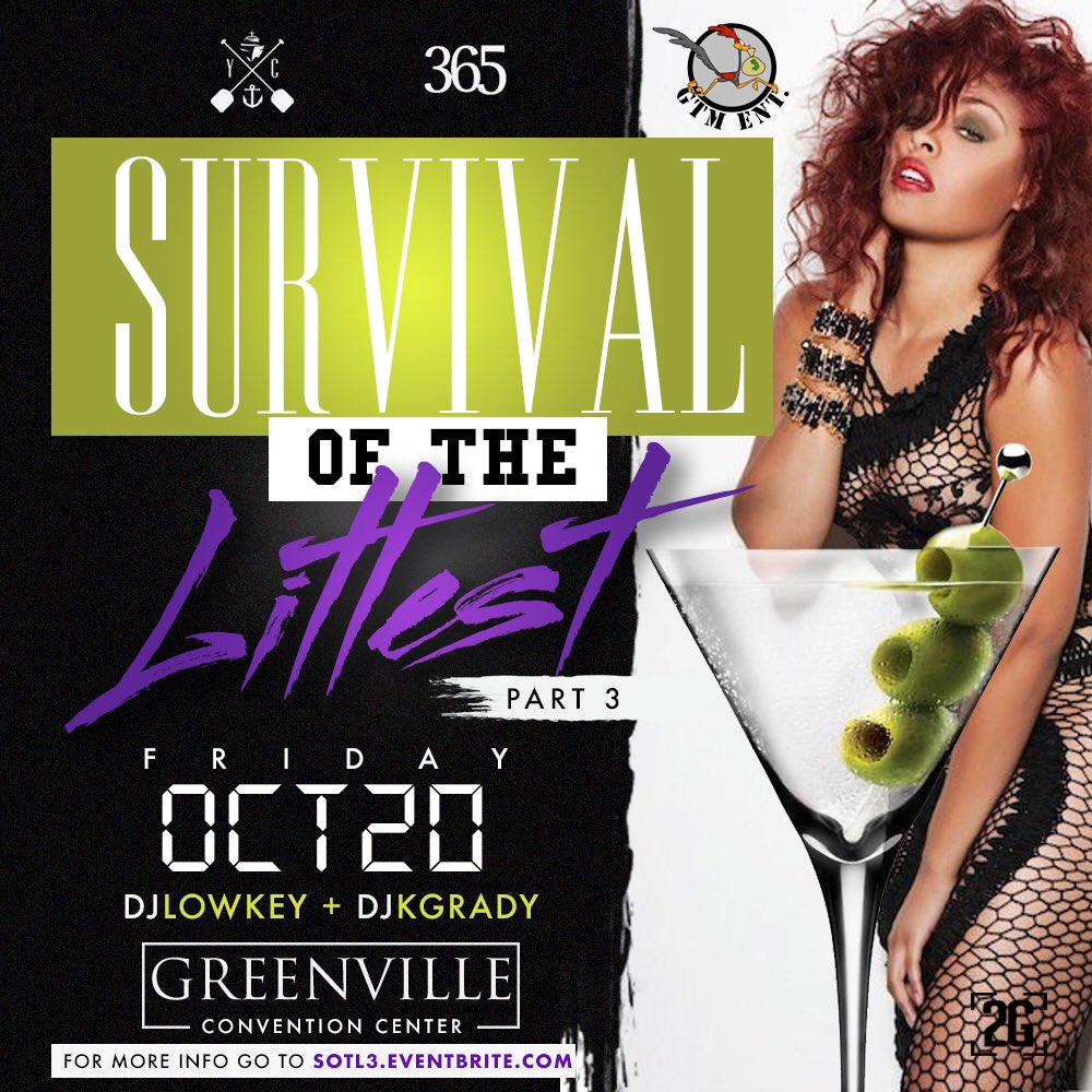 YachtClubECU's tweet photo. 🗣10.20

#SurvivaloftheLittest3

🔊 MUSIC BY : @DjLowkey_ME &amp; @DJKGRADY_JC 

📍Greenville Convention Center 

#HomECUming2017 🔥 https://t.co/d5kajCu48O