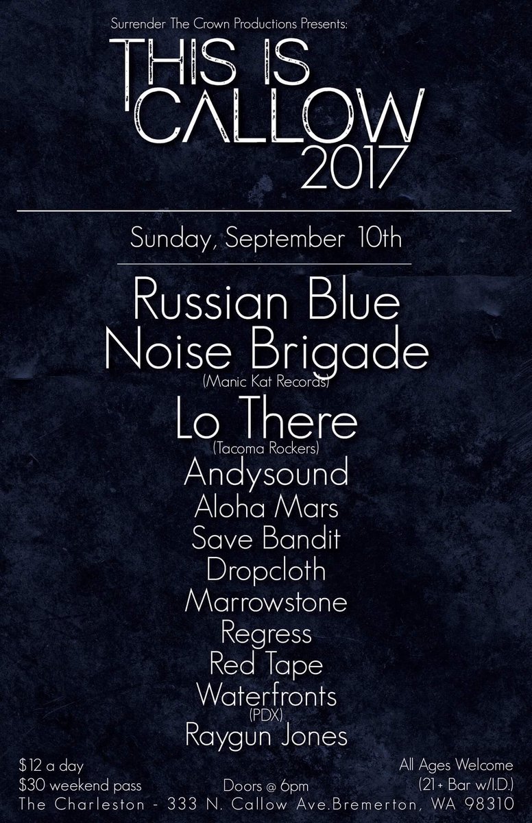 Today at The Charleston!  This is Callow Day #3!  Let's Close This Out Hard!  Doors @ 6pm - $12!!! Bring Friends!!!