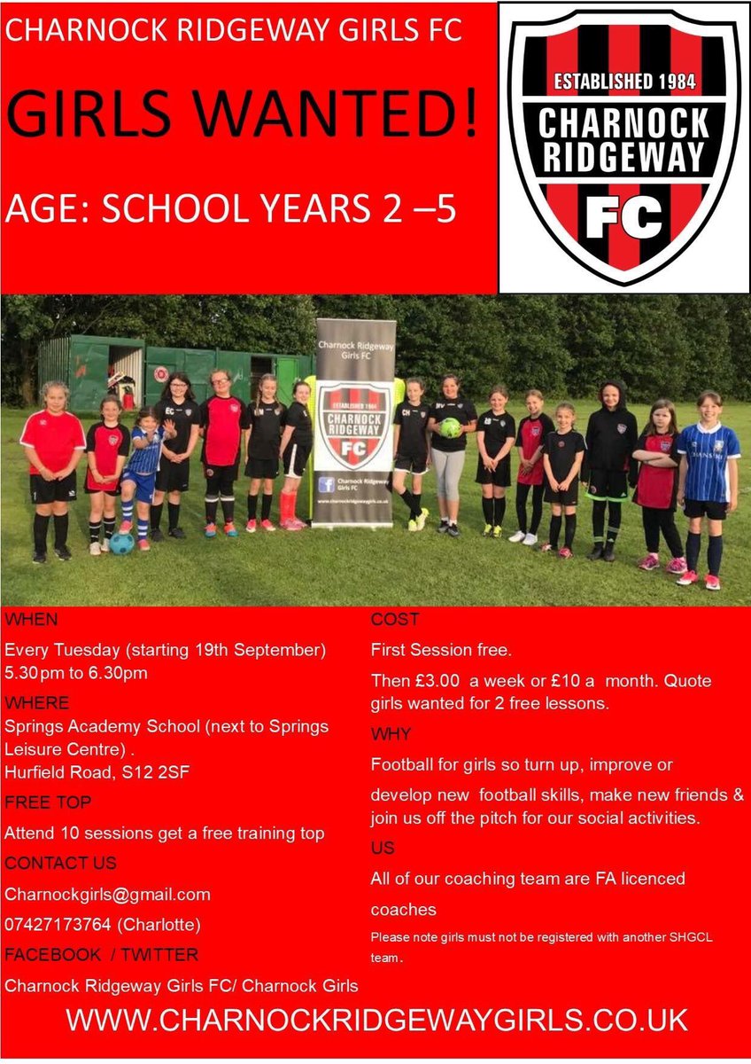 CharnockGirls's tweet image. Please give us a retweet! Girls football in Sheffield.