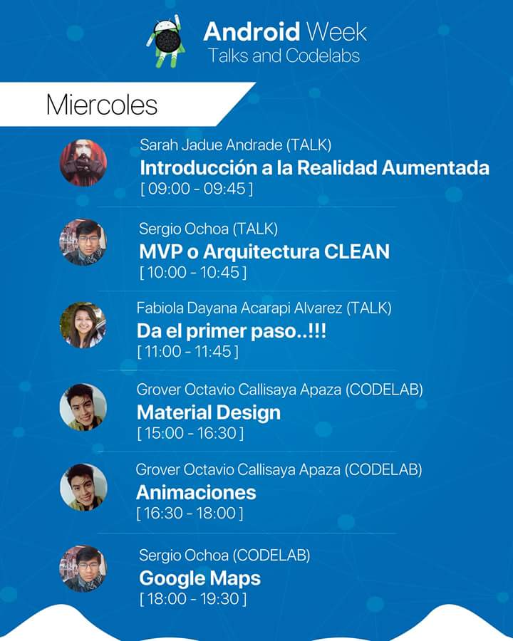 ccbol2020's tweet image. Cronograma #AndroidWeek actividad oficial en #CCBOL2017