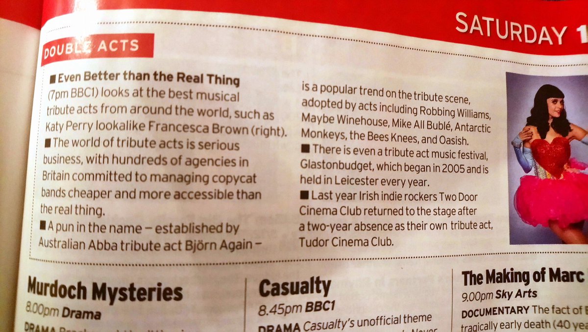 Nice to be mentioned in this weeks RadioTimes! Thanks to <a href="/TheeDavePearce/">({(Dave Pearce)})</a>  for the heads up! 😎✌️#Robbing williams <a href="/mikeallbuble/">Mike All Buble</a> #tributeland