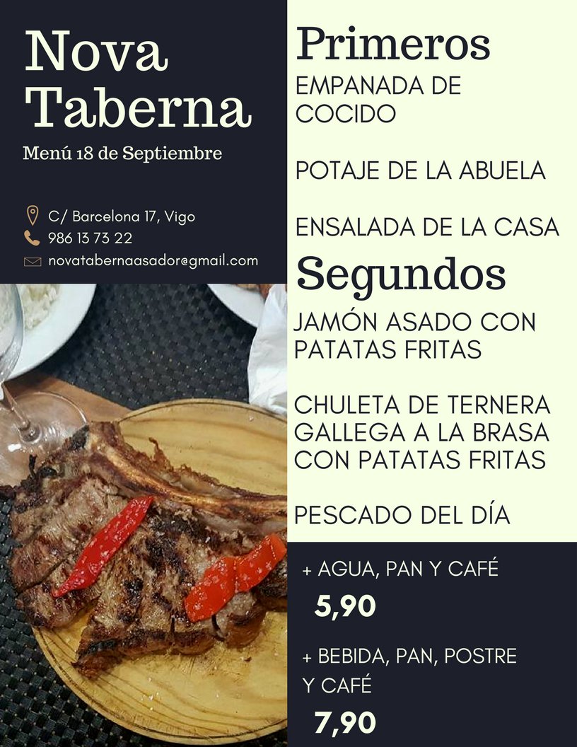 nova_taberna's tweet image. Menú 18 de Septiembre en @nova_taberna (C/Barcelona 17)
¡Que aproveche! 🍽️😋