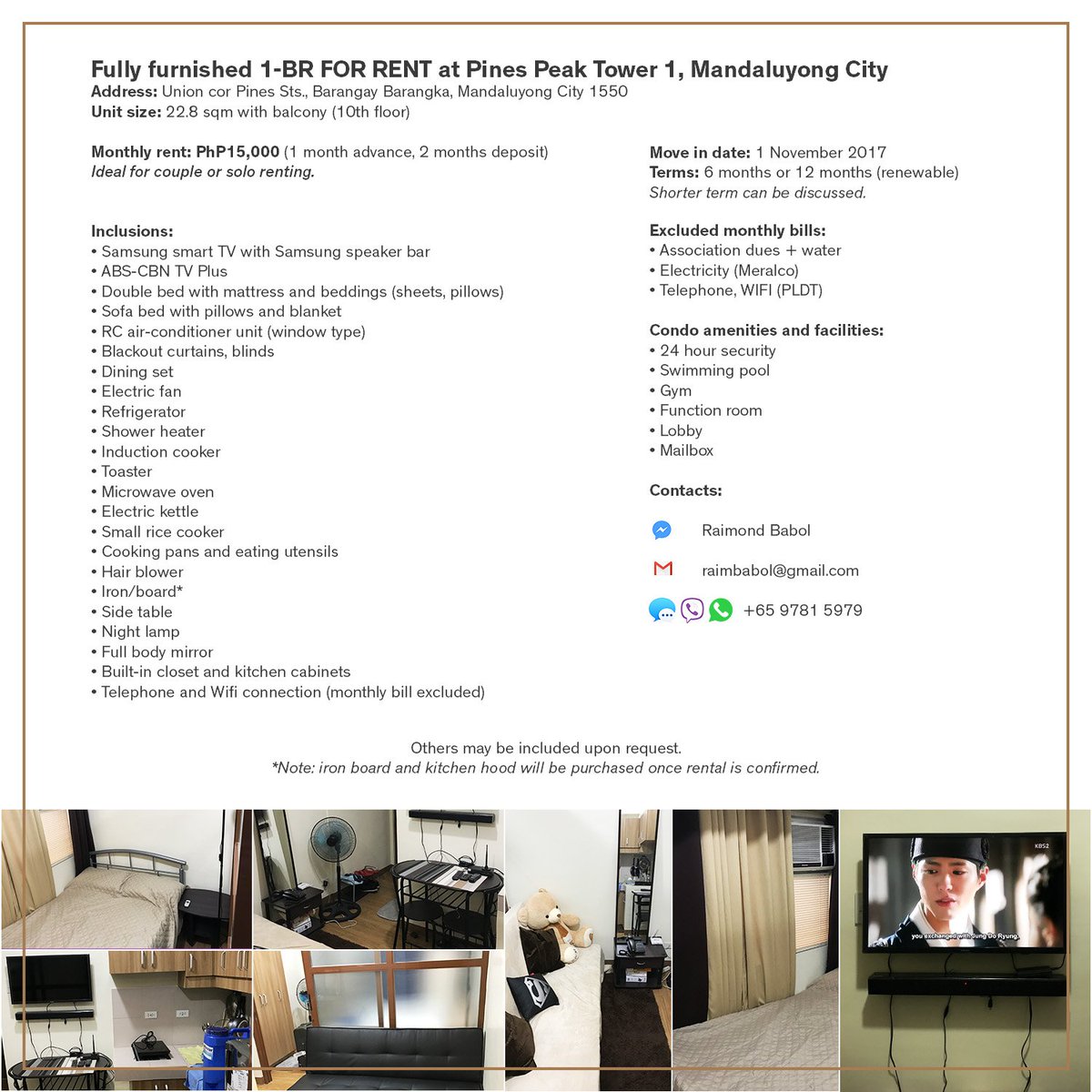 Raim Fully Furnished 1 Br Unit Forrent At Pines Peak Tower 1 Dm To Inquire Please Rt Mandaluyong Condoforrent Condoinmandaluyong T Co Aocimaxbx9