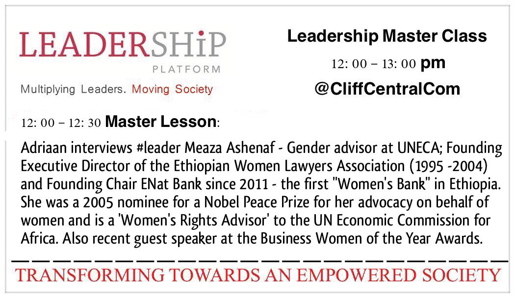 MeVisionAcademy's tweet photo. Listen in on our #Leadership Master Class Today @CliffCentralCom 12-1pm. Our guests are 2 dynamic leaders! Sponsored by #Sibanye https://t.co/Oz6F8ddzbp