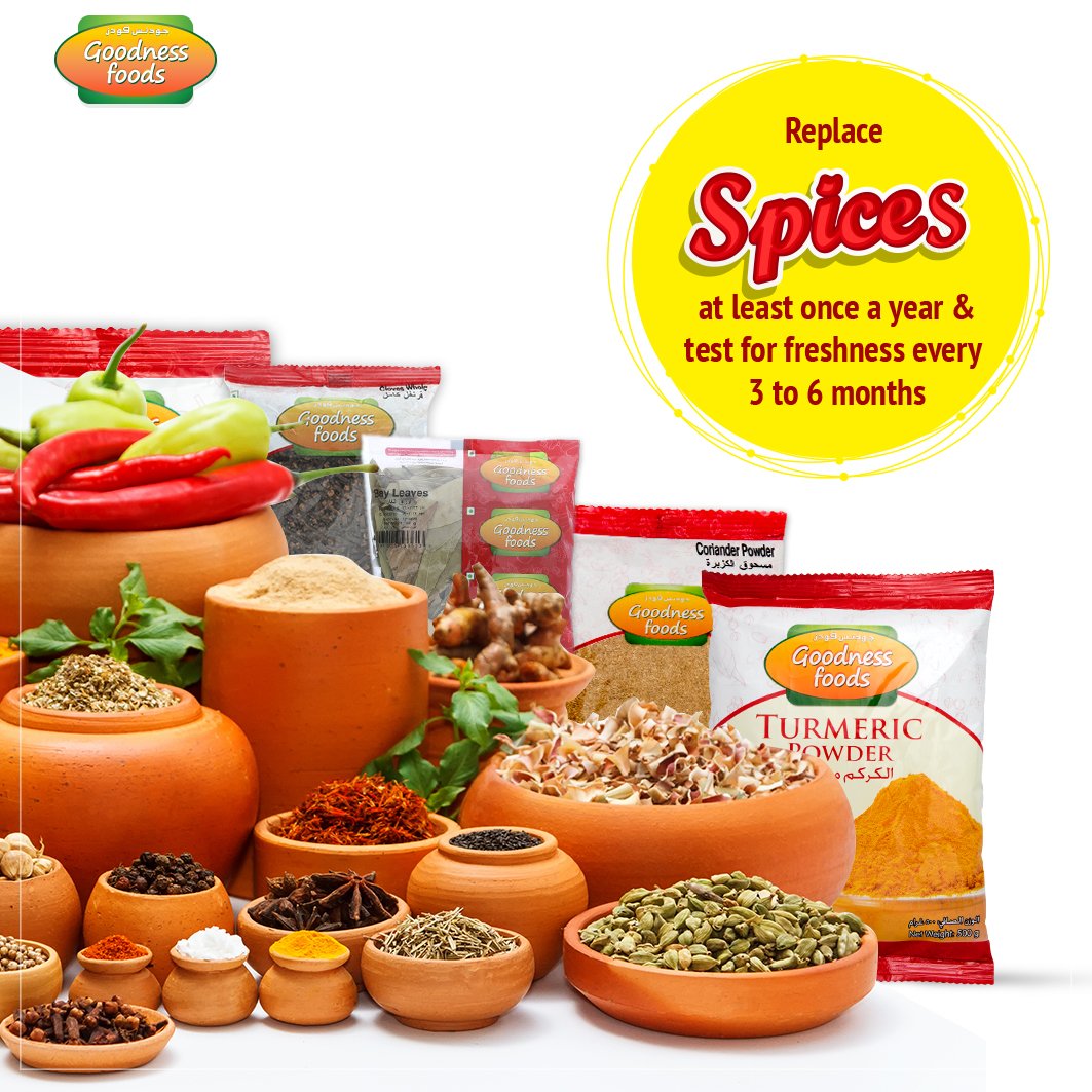 Goodnessfoodsme's tweet photo. Keep a check on your spices to retain their freshness :) #spicetip #cookingtips #mydubai #goodnessfoods #dxb #uae https://t.co/RWYNX0RlFf