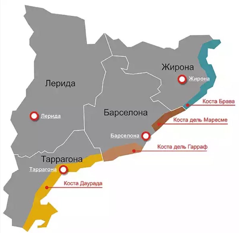 каталония регион на карте испании. территория каталонии на карте испании.