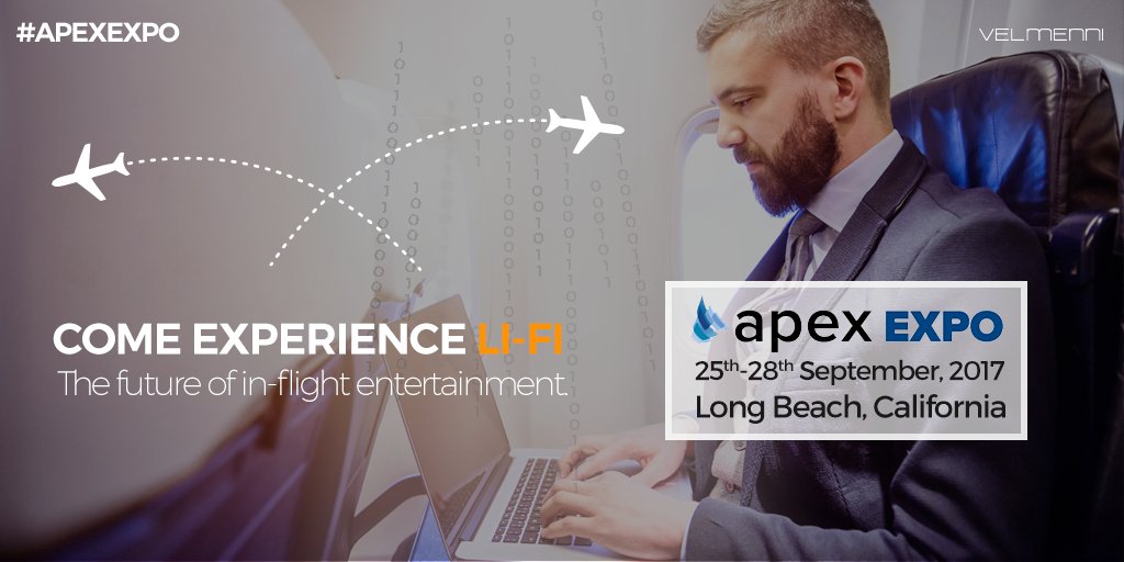 velmenni's tweet image. Presenting futuristic Li-Fi technology at industry&apos;s largest #aviation event in California. Visit us at booth #133.