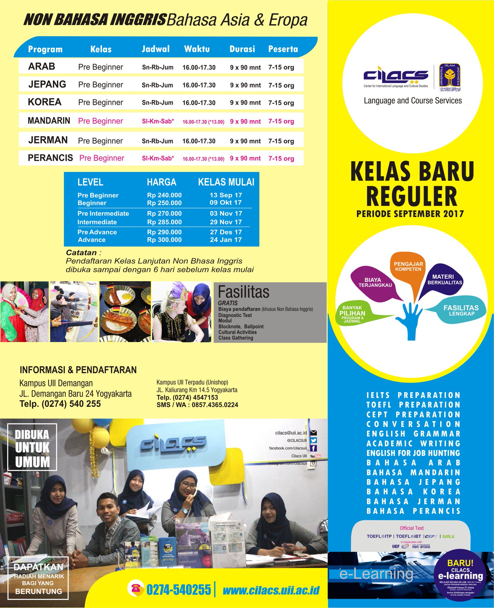 Cilacs Uii On Twitter Biaya Kursus Bhs Jepang Dan Korea Hanya Rp 240 000 Biaya Bebas Pendaftaran Kelas Akan Dimulai Tgl 13 September 2017 Berikut Jadwalnya S T Co Xw5nmhjt8v