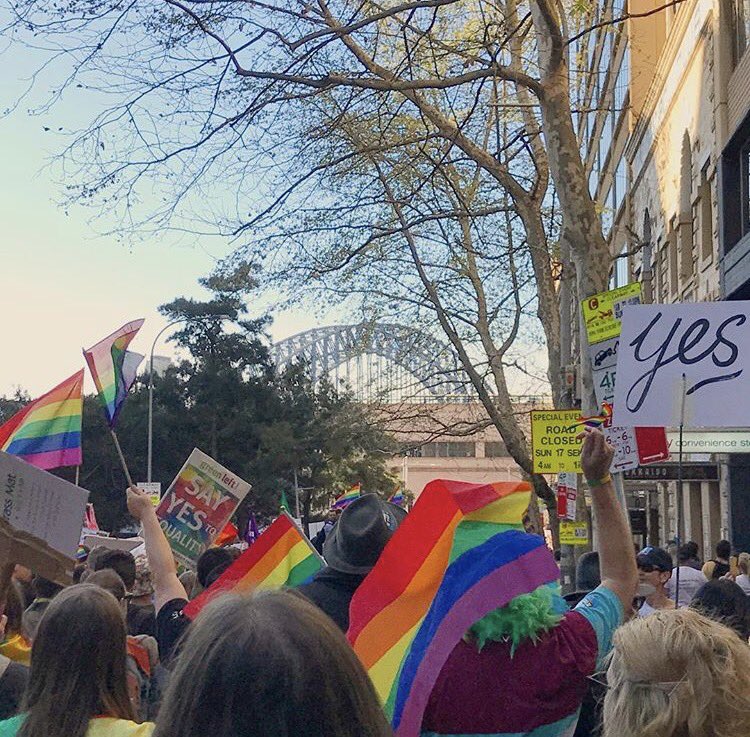 cityofsydney's tweet photo. Sydneysiders came out in force yesterday to support marriage equality #SydneySaysYes 🏳️‍🌈 📷:  @DavidSimpsonTV @danieljmercieca @mykale37 /IG https://t.co/vkFC4hlHKn