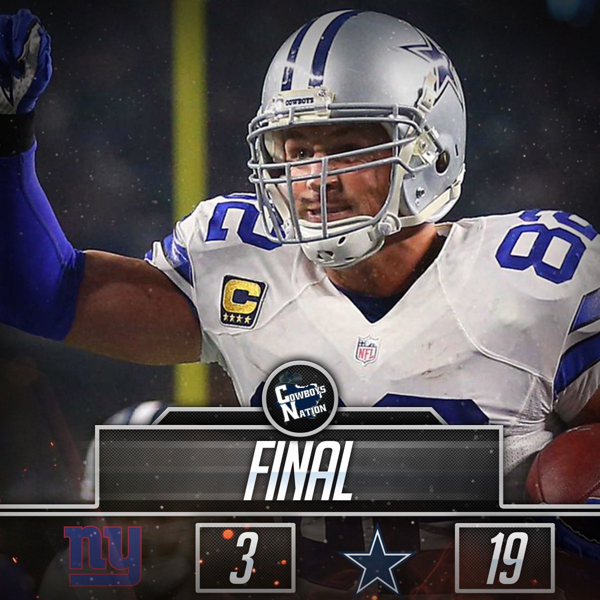 CowboysNationCP's tweet photo. VICTORY! Your Dallas Cowboys begin the 2017 season with a 19-3 win over the Giants! https://t.co/AIC467Zp0m