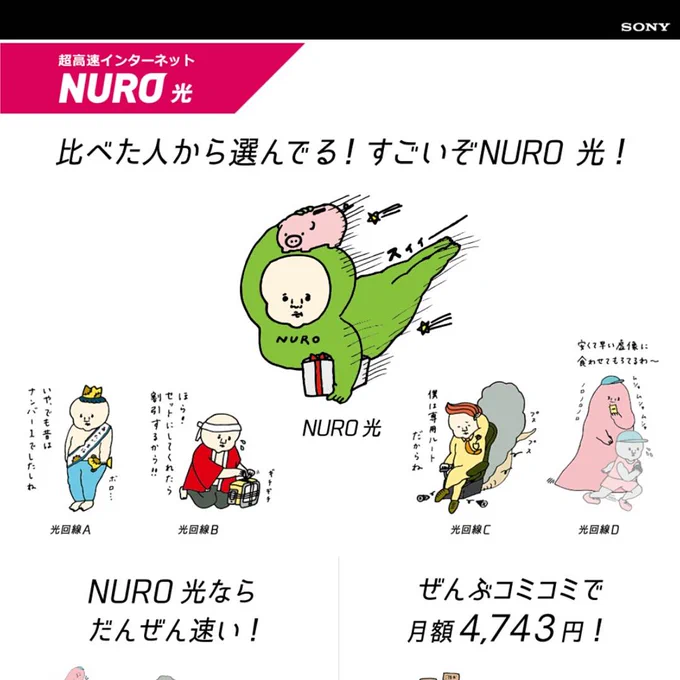 【お仕事】NURO光回線(ソニーネットワークコミュニケーションズ様)のキャラクターイラストを担当しました。詳しくは 
