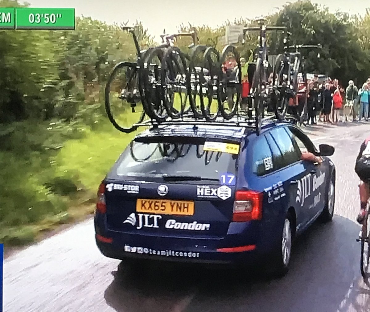 HexGraphicsUK's tweet photo. Great to see our #sponsorship on @teamjltcondor team vehicles on TV for the @TourofBritain #cycling #recognition #proudsponsor https://t.co/3tJm7PbNGG