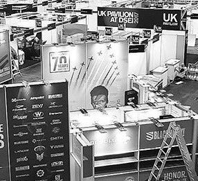 UK pavilion at #DSEI seems to include a photo of David Bowie to help advertise killing machines. Not sure he'd be down with this. #stopDSEI