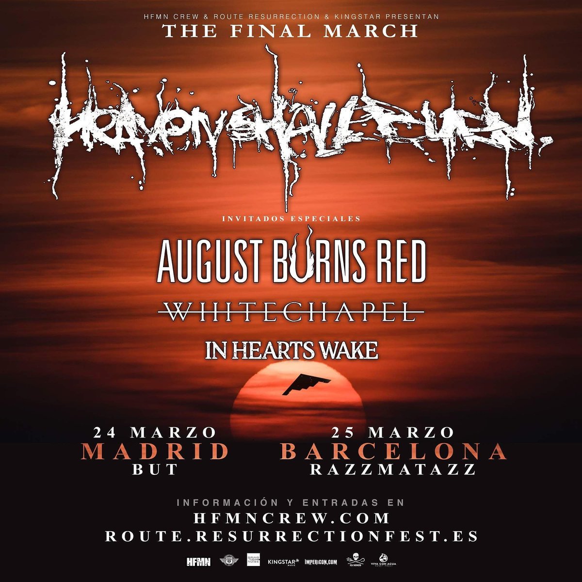 HFMNCREW's tweet photo. ¡Únete al Evento! #HeavenShallBurn: @officialhsb + @abrband + @WhitechapelBand + @inheartswake
https://t.co/jiRFemCnFm con @ResurrectionESP https://t.co/W5NeqS6YNW