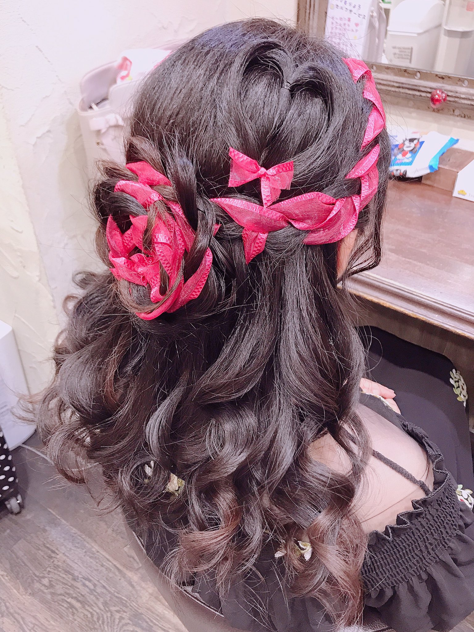 心斎橋 ミナミ セットサロンエース Twitterissa ハート お花 ひもリボン ﾟ最強コラボ セットサロン セットサロン大阪 ヘアセット ヘアアレンジ ヘアスタイル ヘアメイク ヘアメイクサロン ハーフアップヘア お花ヘア ハーフアップ
