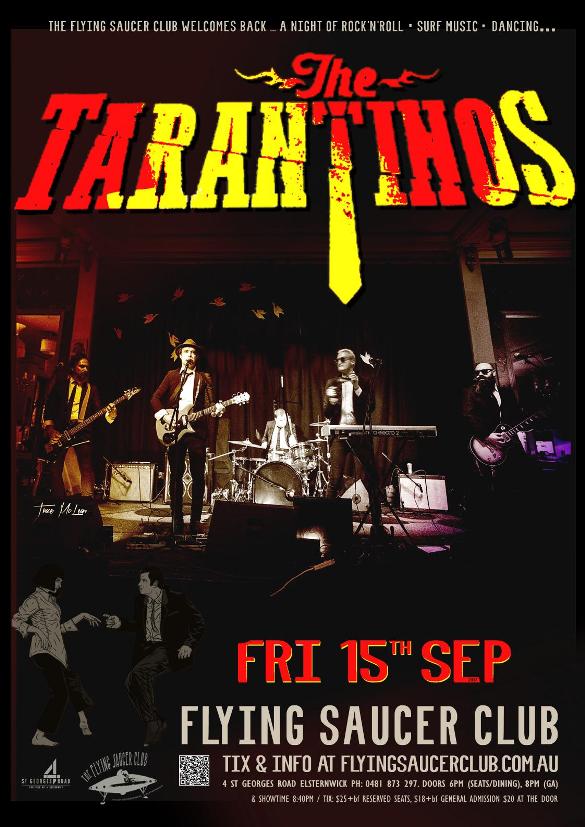 FlyingSaucerC's tweet photo. LOVE THE MUSIC FROM TARANTINO FILMS?
Check out THE TARANTINOS @ The @FlyingSaucerC  FRI 15th SEP!
https://t.co/UbxKsuD00f
#Tarantino #Live https://t.co/ByX9qsKuKZ