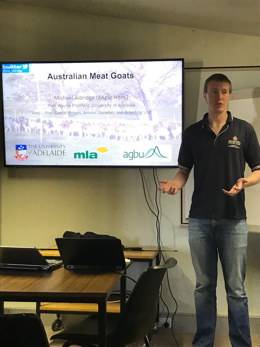 AGBU_GENE's tweet image. @mn_aldridge presented his work looking at the Australian Meat Goat industry. #Genetics #Goats #BreedingPrograms #Evaluation #AGBUSEM