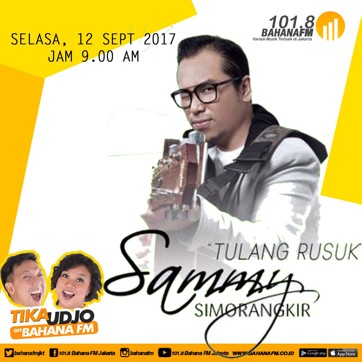 Mau dibikin baper sama lagu-lagunya <a href="/sammy0809SmrgkR/">sammy simorangkir</a> yang bakal dinyanyiin LIVE? Tungguin di #TikaUdjoOnBahanFM besok pagi ya!