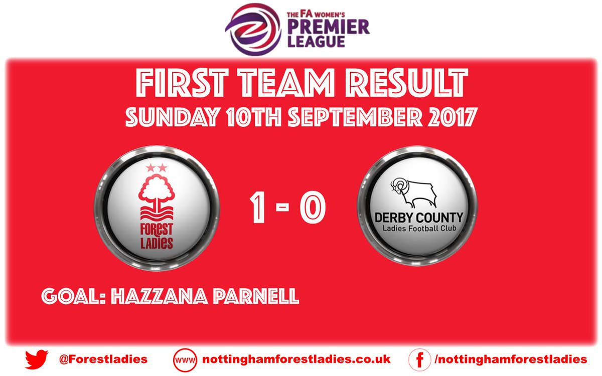 NFFCWomen's tweet photo. First Team Result: 
@ForestLadies 1 - 0 @DerbycountyLFC 
Goal: Hazzana Parnell
#nflfc #nffc #nffcfamily https://t.co/vJlnELGVK3