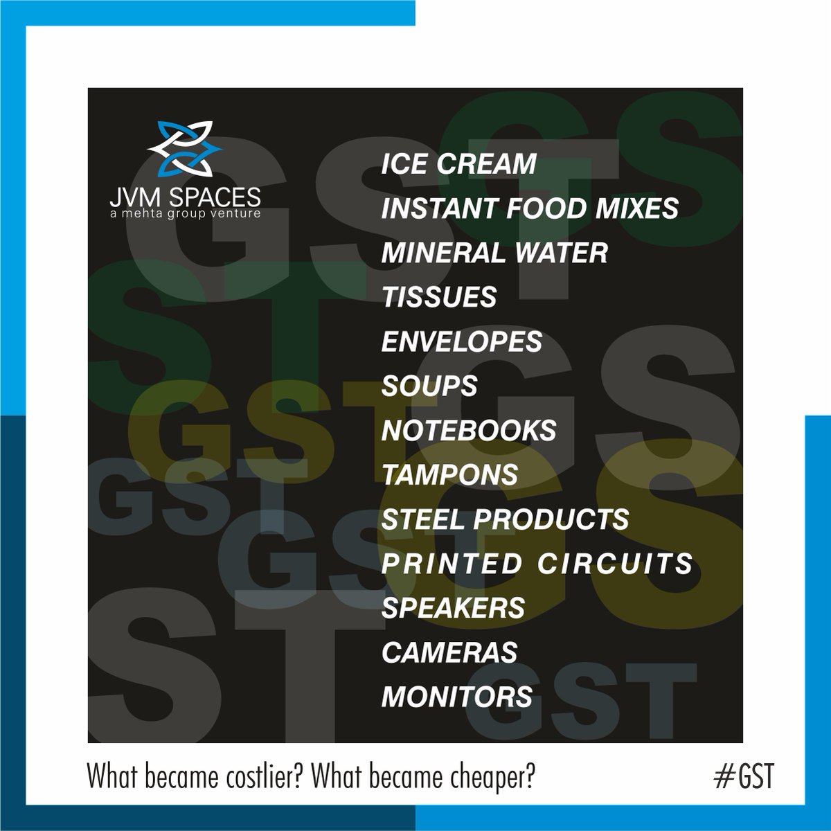 jvm_spaces's tweet photo. Soups, ice cream, tissues, envelopes, tampons, notebooks, steel products, printed circuits, camera, speakers and monitors under 18% tax slab https://t.co/SaLmOBl5mS