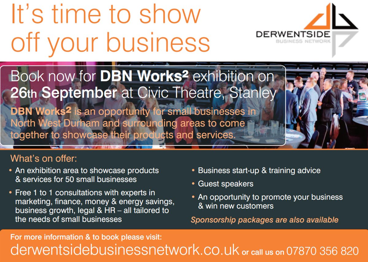 DBN Works2 26th September includes our regular monthly networking meeting from 8:30-10:00 - see you there. Thanks <a href="/tentdom/">Dominic Raad</a> for the flyer!