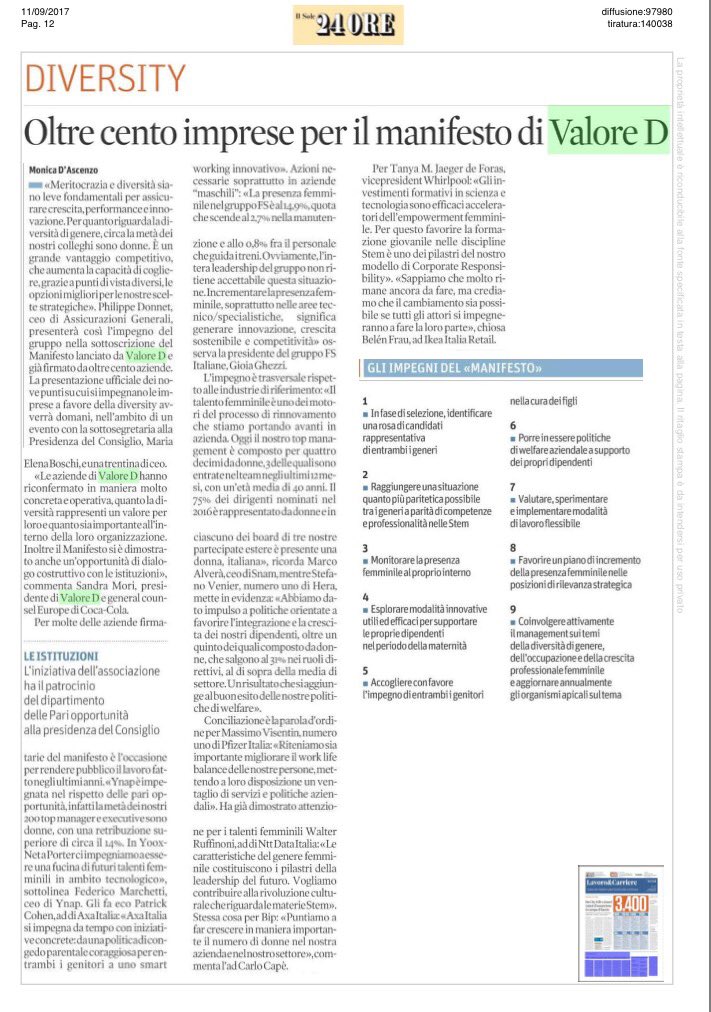 30AD firmano impegno per diversità e inclusione di genere, con <a href="/meb/">Maria Elena Boschi</a> e <a href="/TeresaBellanova/">Teresa Bellanova</a> .Sul <a href="/sole24ore/">IlSole24ORE</a> <a href="/Monica_Dascenzo/">Monica D'Ascenzo</a> #ManifestoValoreD