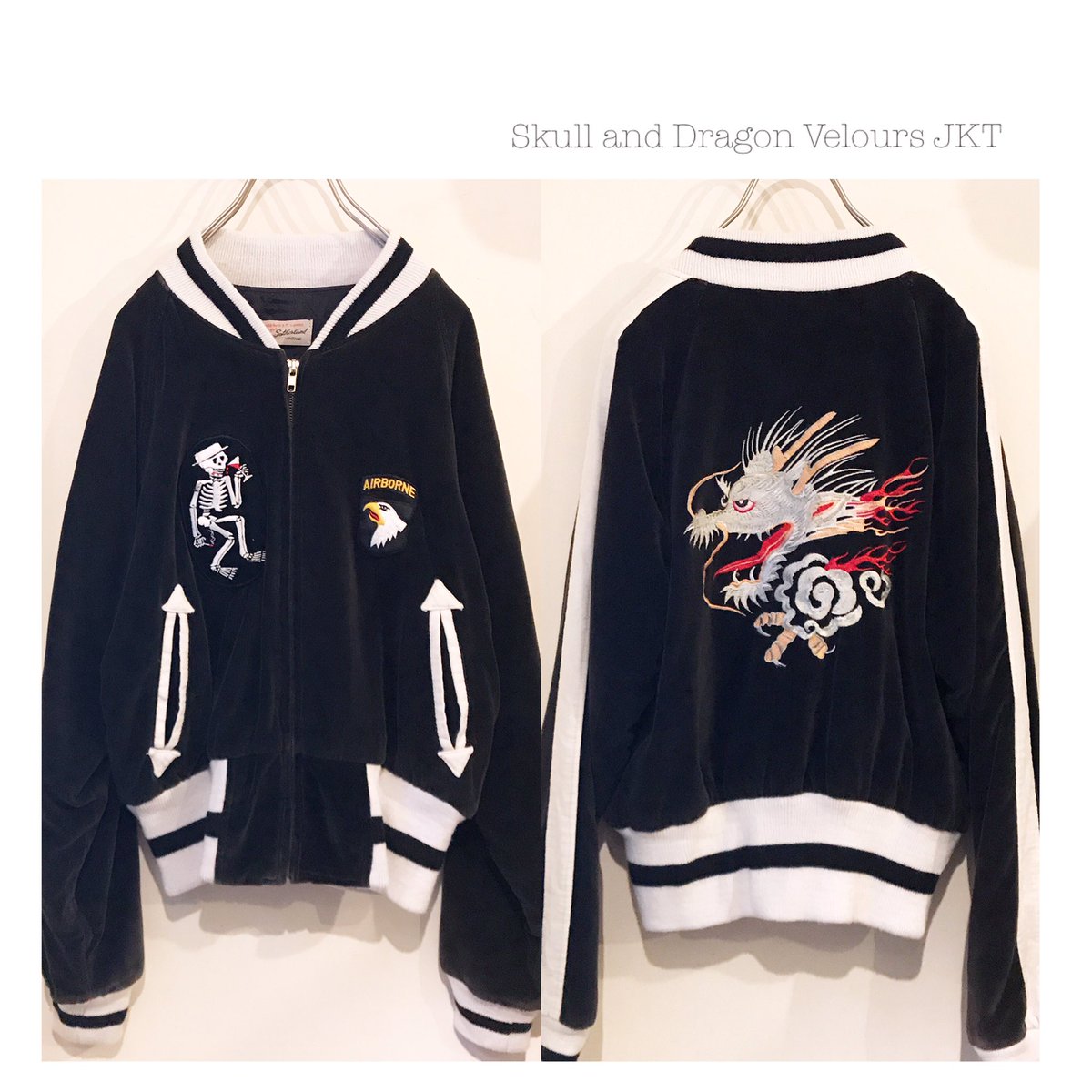 Taffee Twitterren Skull Dragon Velours Jkt 入荷 Socialdistortionスカルが付いた 可愛いデザインのベロアスカジャン バックの刺繍もイイ感じ Taffee 宮崎 古着 刺繍 ワッペン ベロア スカジャン レディースl 古着mix T Co Sw6lkoebrk