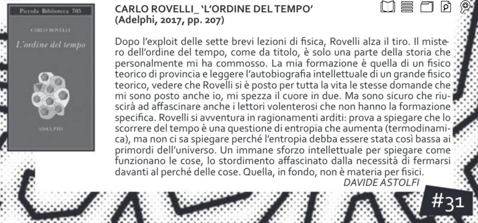 Ho scritto per <a href="/UmbriaNoise/">Umbria Noise</a> qualche riga su L'ordine del tempo di Carlo Rovelli.