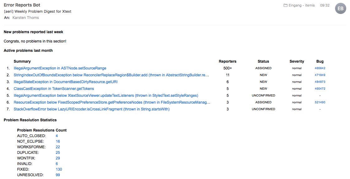 Yeah, no new problem for #Xtext reported to #AERI last week and first time we got &lt;100 unresolved problems in #AERI.