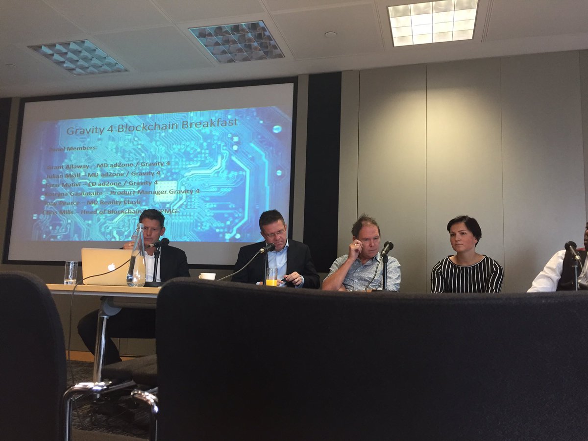 $60bn lost to ad fraud. Fascinating discussion about making advertising accountable with #blockchain with <a href="/AD2ONE/">ad2one</a> @KPMGTechGrowth <a href="/Gravity4/">Gravity</a>