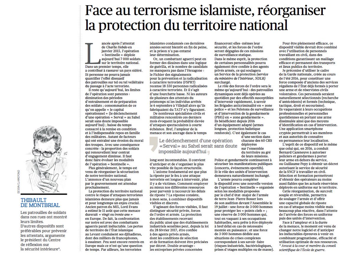 CRSI_Paris's tweet photo. "Face au terrorisme islamiste, réorganiser la protection du territoire national" @Le_Figaro par @MontbrialAvocat Président du @CRSI_Paris https://t.co/rKDecRWAaN