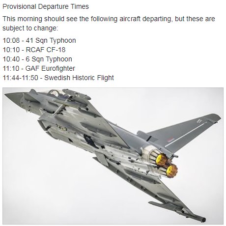 For those in Park &amp; View this morning please see provisional departure times below. All are subject to change. #Scampton17