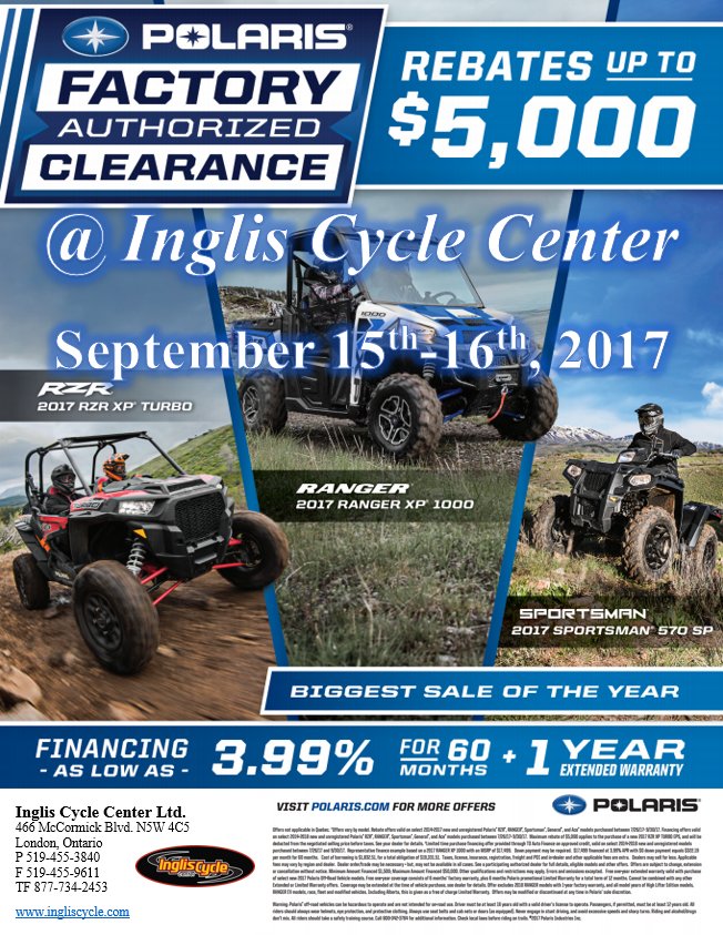Inglis Cycle Center On Twitter Polaris Factory Authorized Clearance Event At Inglis Cycle Polaris Ingliscycle Atv Quads