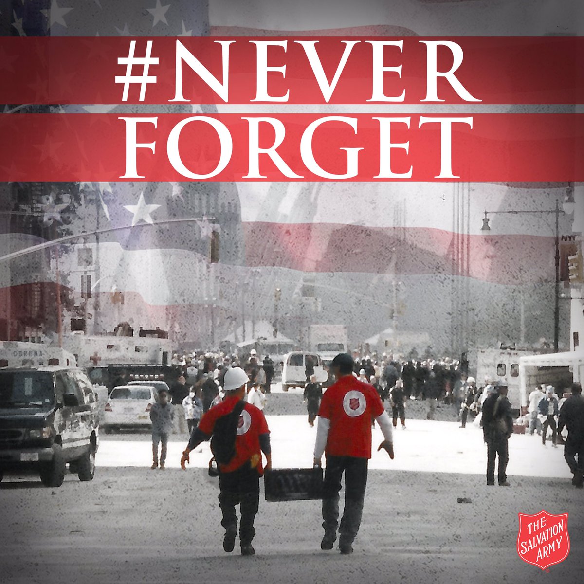 salvationarmyny's tweet photo. September 11, 2001 thousands of families were torn apart. Millions of New Yorkers came together in a time of crisis. #NeverForget https://t.co/Lp4qcQWh1f