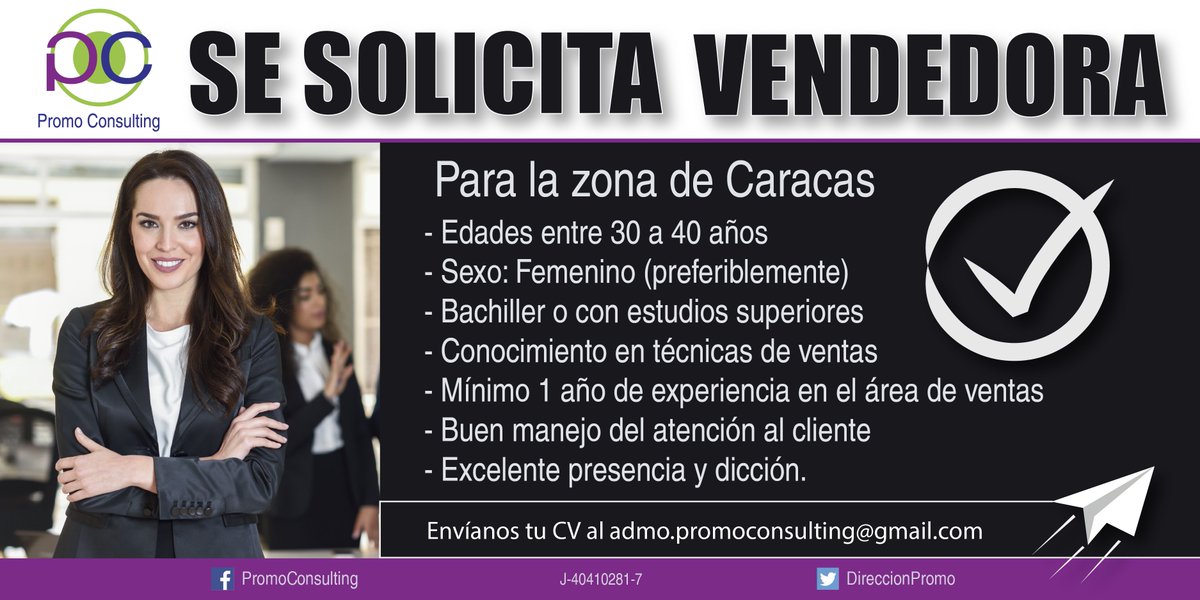 DireccionPromo's tweet photo. Buenos días, seguimos buscando personal para el área de ventas. Envíanos tu curriculum #EmpleoCaracas https://t.co/OPZnL3l1cn