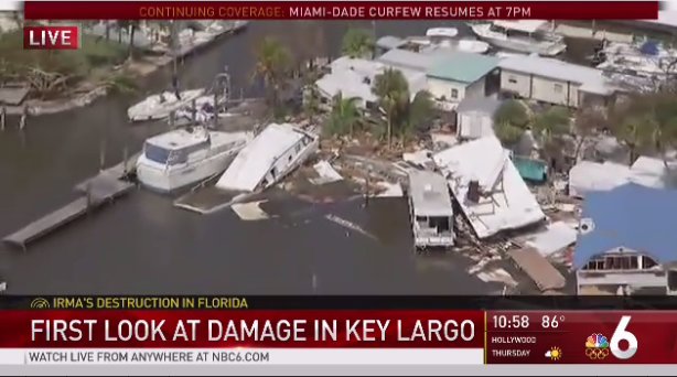 KellyBlancoTV's tweet image. #BREAKING: First look at the damage in #FloridaKeys 
Tune into @nbc6 right now. #irma #HurricaneIrma