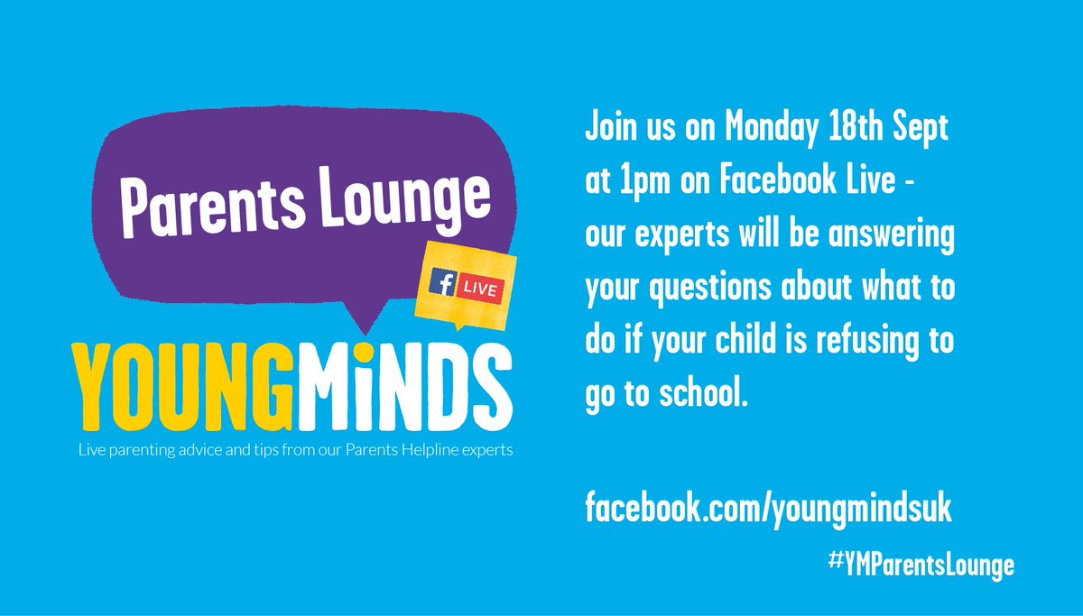 YoungMindsUK's tweet photo. What can you do if your child is refusing to go to school? Our Helpline experts will be answering your questions https://t.co/fy407GU4eb https://t.co/9yoRXQjQqh