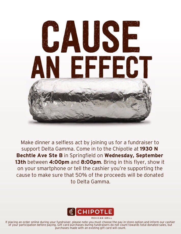 If you're looking for another reason to go to Chipotle, head over there this Wednesday between 4&amp;8 to support the sisters of Delta Gamma⚓️