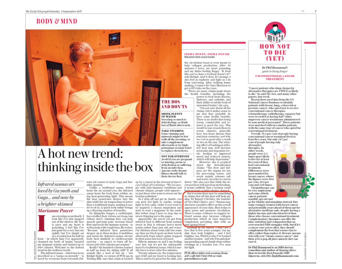 PRESS: VIVA's founder and lead aesthetician <a href="/DrRupert/">DrRupert</a> featured in @telegraph Saturday supplement, discussing NEW Infrared Saunas #Aesthetics