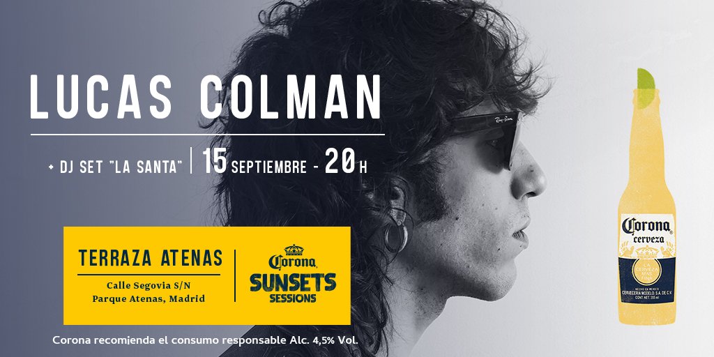 MonTapias's tweet photo. Este viernes 15 en @terrazaatenas no te pierdas al gran Lucas Colman gracias a @cervezacorona #CoronaSunsets #coronasunsetsessions #djSanta https://t.co/agT1CJSoX6
