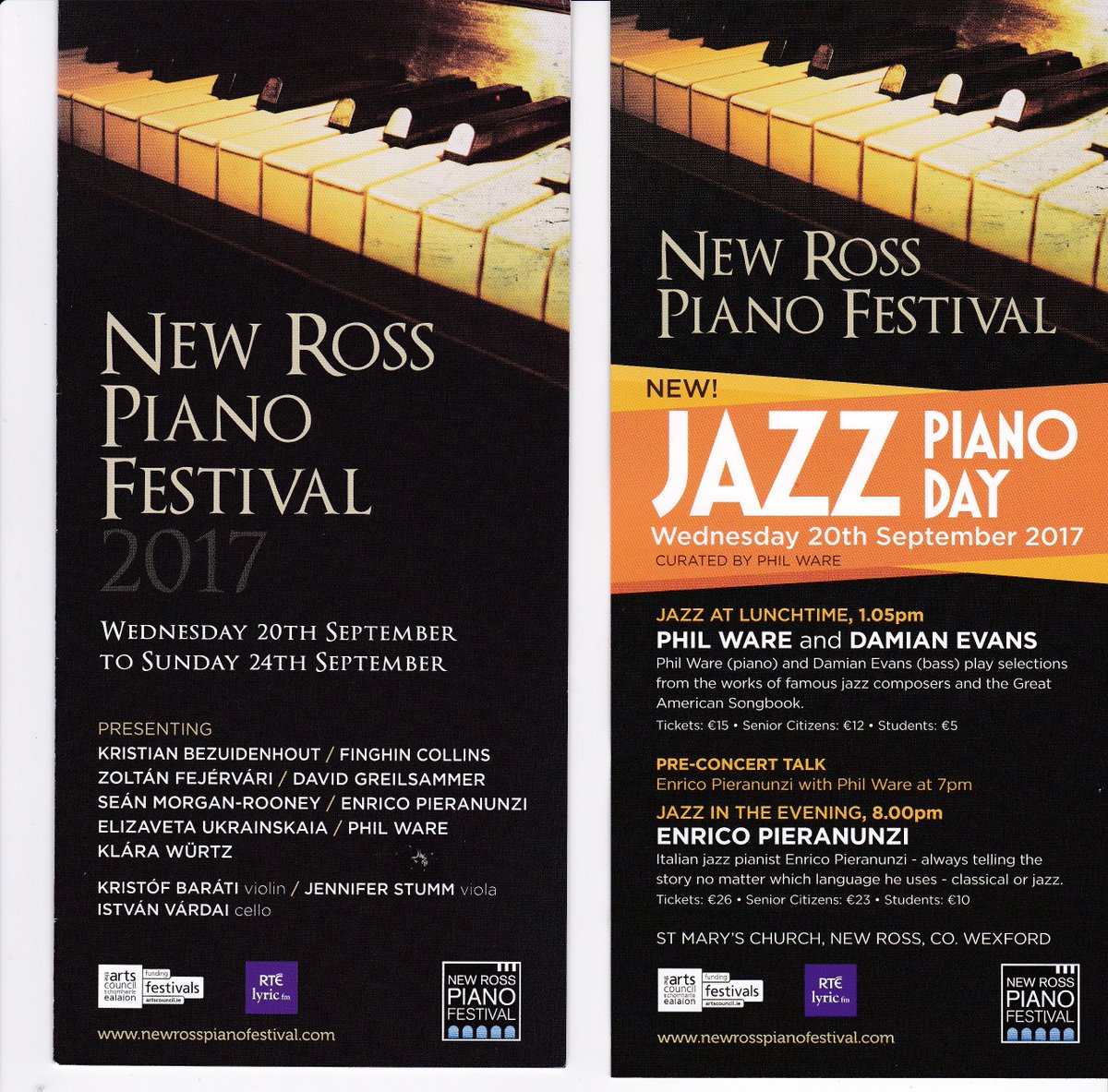 After Kennedy Summer School,  the wonderful New Ross Piano Festival 20th - 24th Sept.  this year a bonus event JAZZ Piano Day Wed 20th Sept.