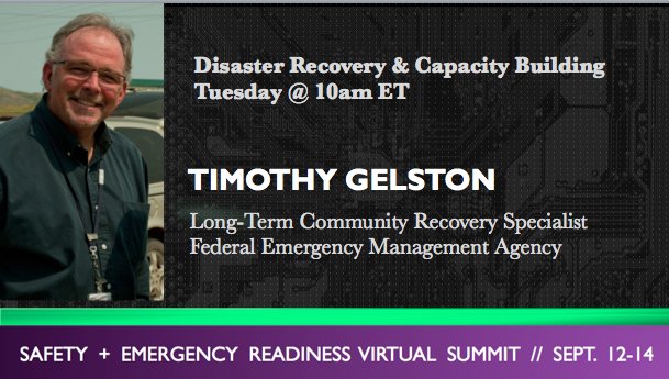 safeandready's tweet image. The road to recovery can be long. Timothy Gelston w/ @fema presents for #safeandready #virtualsummit tmrw @ 10am ET safeandready.org