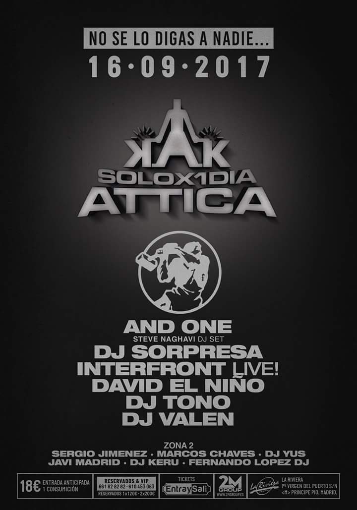#Attica x 1 dia — Sabado 16 Septiembre @ #LaRiviera #EspirituRemember #MadridRemember