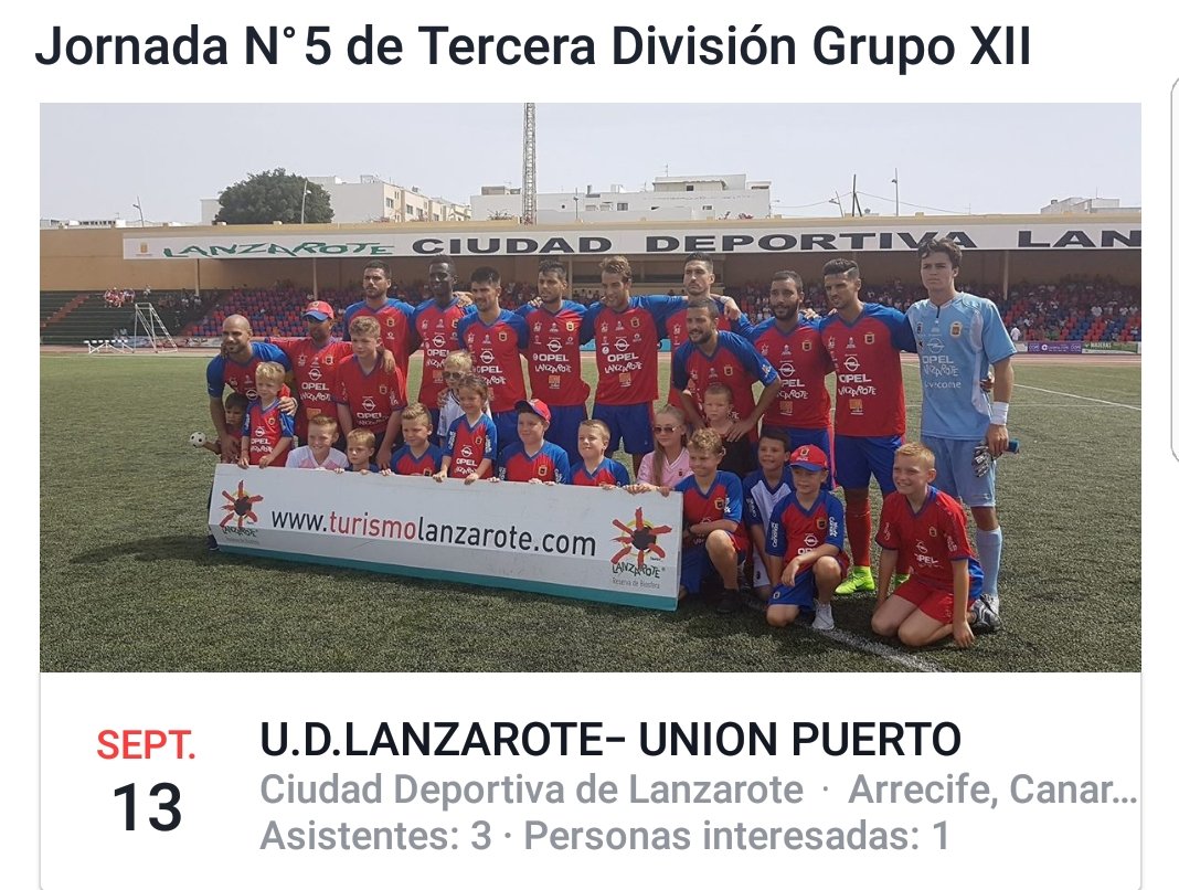 Miércoles 13 Septiembre a las 17:00 horas en la Ciudad Deportiva Lanzarote.