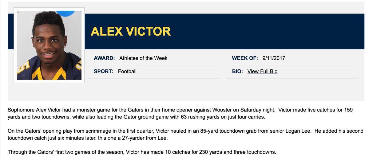 ACGatorSports's tweet photo. Congratulations to this week's #Gator Athletes of the Week, @AlleghenyVball's Terra Schall and @AlleghenyFB's Alex Victor! #bringtheAgame https://t.co/rGSUT2dn3x