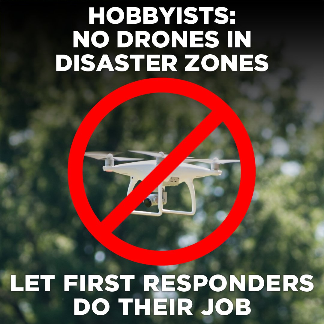 NCDOT's tweet photo. #Drone hobbyists: Let responders do their jobs, don't fly during emergencies https://t.co/aNGfb7h595 #NoDronesInDisasterZones #NCDroneSafe https://t.co/1NKNN77Dow