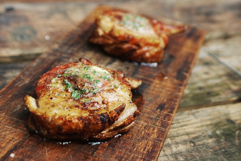 Epic lunch...inspired by <a href="/JamiePurviance/">Jamie Purviance</a> Berkshire Pork chop with thyme butter melted by a lump of charcoal...sooo good