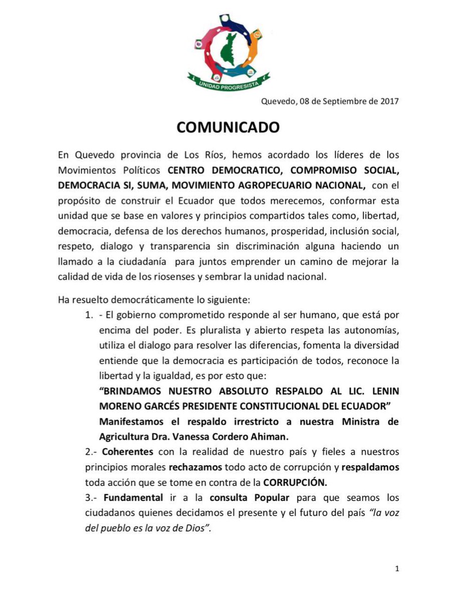 EcAldia's tweet photo. Líderes políticos en #LosRios piden #consultapopular Apoyan la gestión del @Presidencia_Ec @LeninMoreno y @MinAgricultura @VanessaCorderoA https://t.co/DKCwmkJZt5