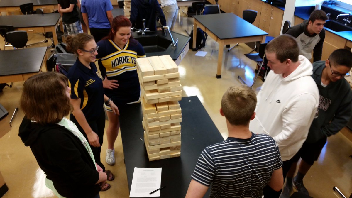 SHS_POE's tweet photo. Engineering challenge! Giant Jenga, tallest tower, friction, load, and mechanical advantage! #sascompass #shslearn https://t.co/CCqGG3F89n