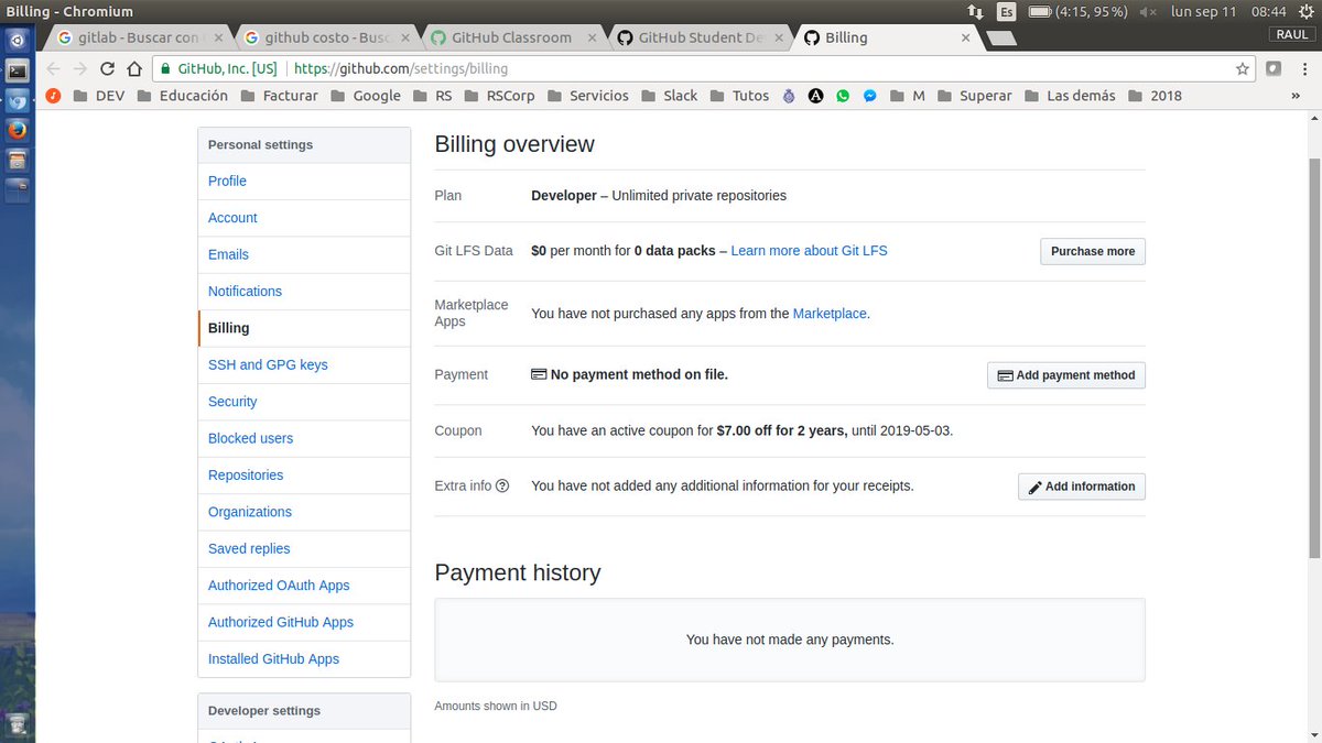 RAULSANCAR's tweet image. Tardo mucho y ni siquiera me di cuenta, pero ya tengo mi #StudentDeveloperPack de @github.
4 meses desperdiciando el beneficio :/